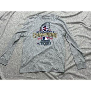 Majestic Chicago Cubs World Series Champions Shirt Men's Large Long Sleeve Gray